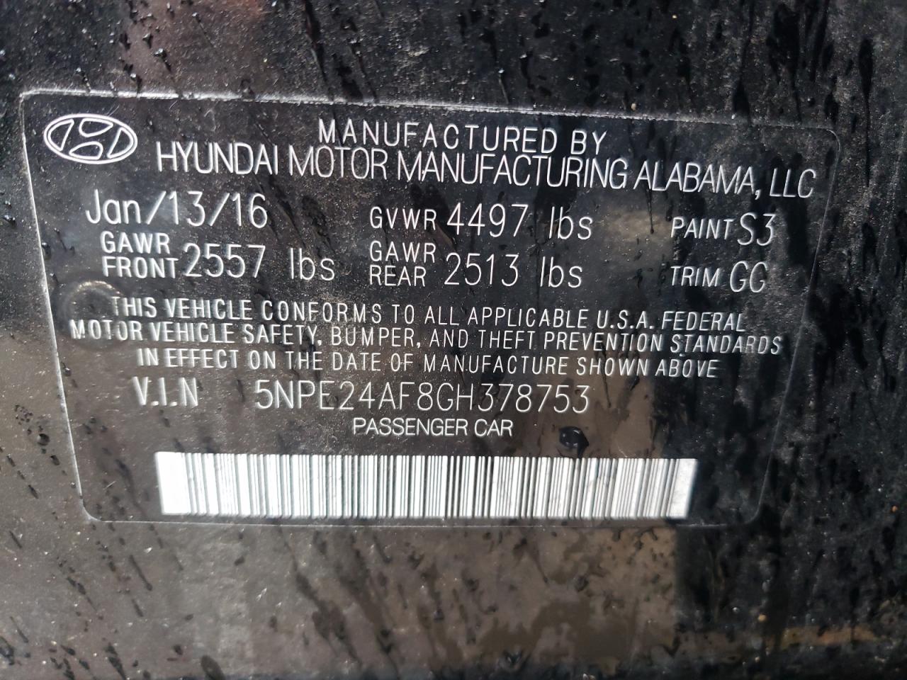 5NPE24AF8GH378753 2016 Hyundai Sonata Se