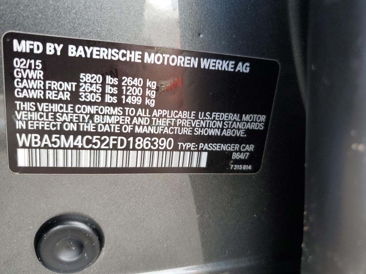 VIN WBA5M4C52FD186390 2015 BMW 5 SERIES no.12