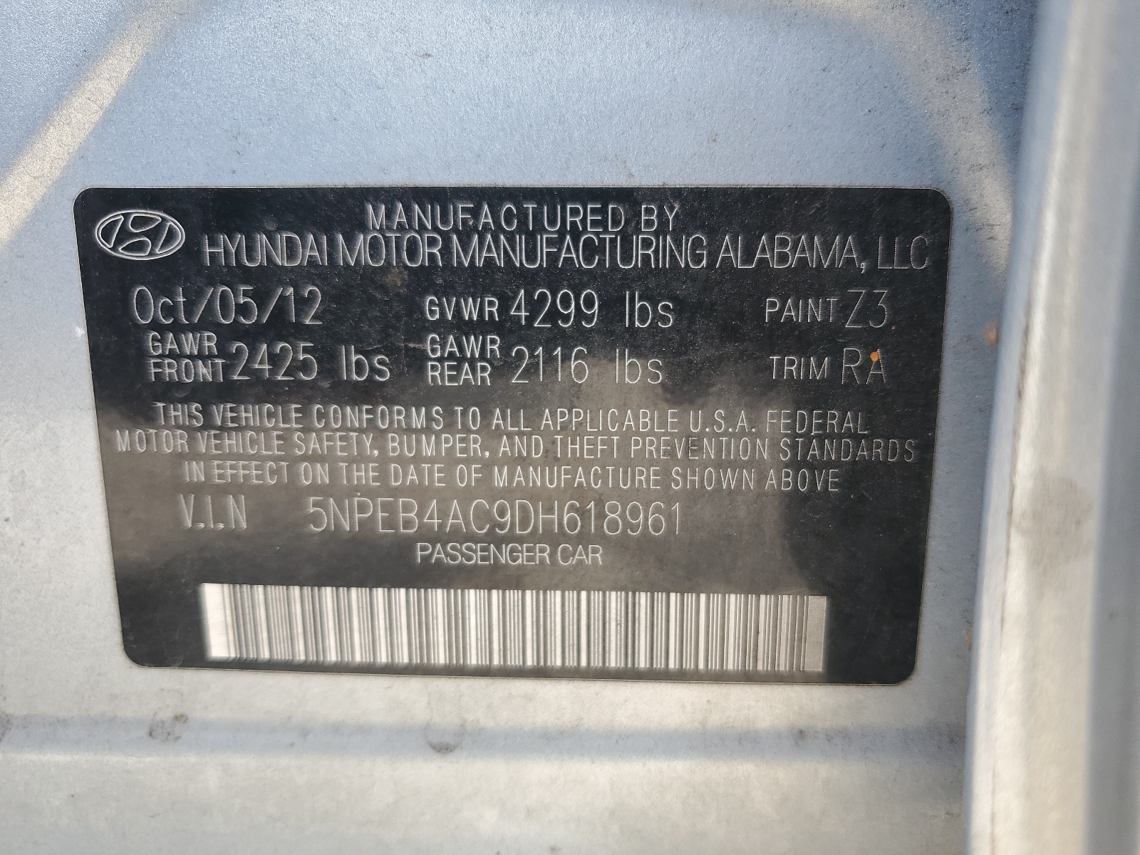 5NPEB4AC9DH618961 2013 Hyundai Sonata Gls