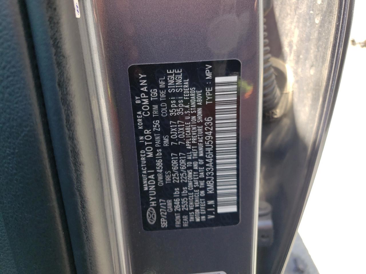 2017 Hyundai Tucson Limited VIN: KM8J33A46HU594236 Lot: 63215054