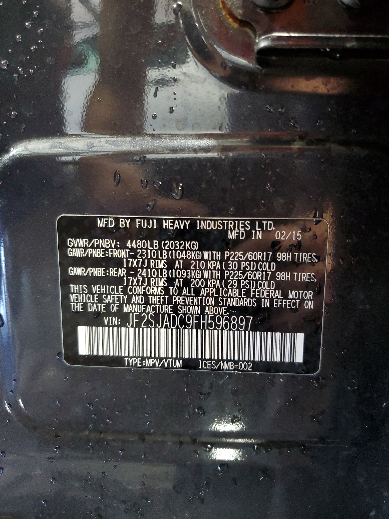 JF2SJADC9FH596897 2015 Subaru Forester 2.5I Premium