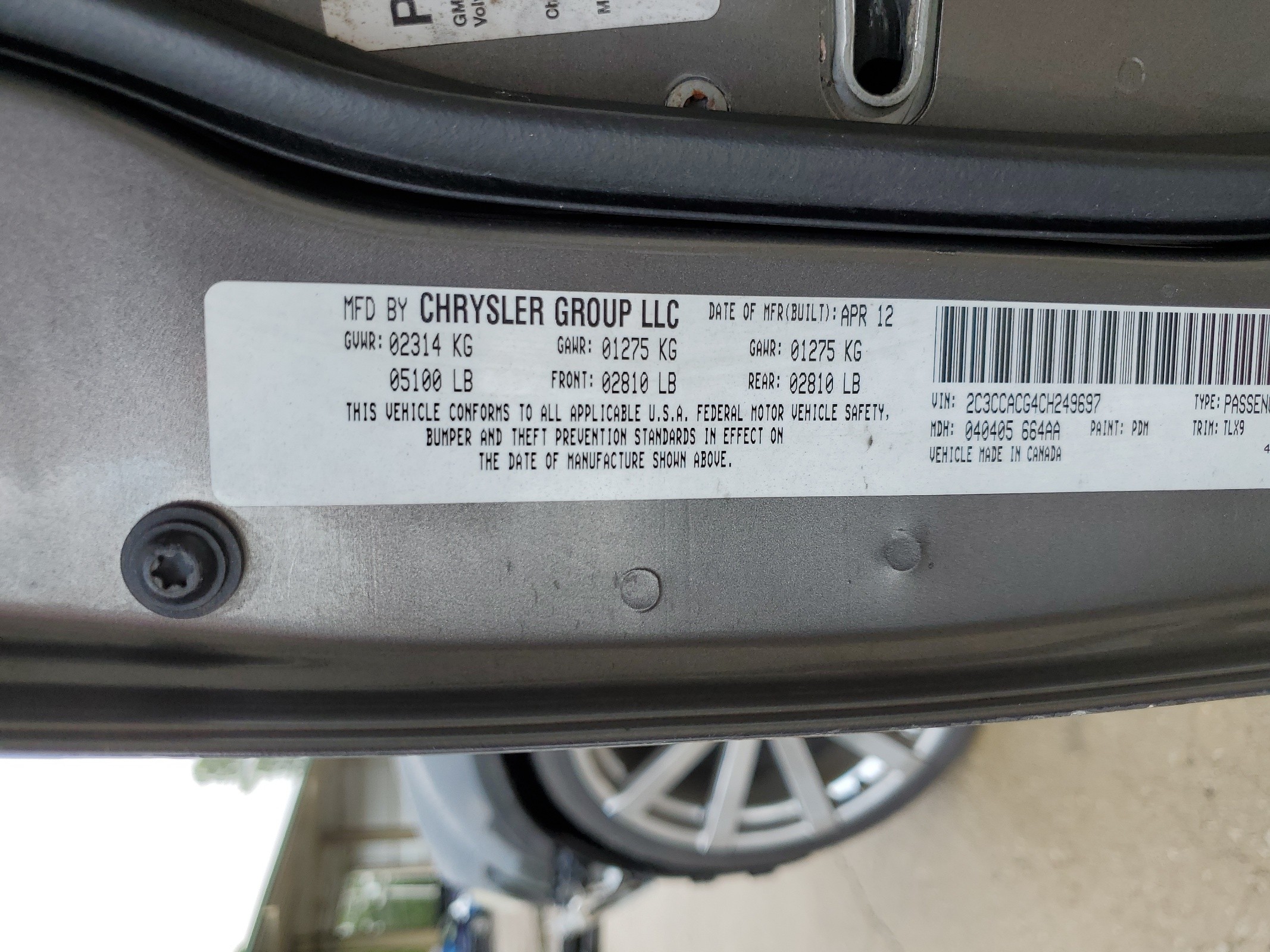 2C3CCACG4CH249697 2012 Chrysler 300 Limited