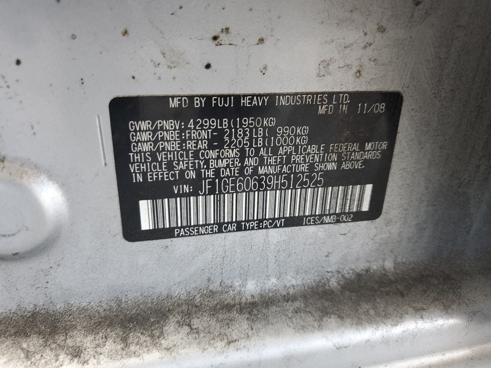 JF1GE60639H512525 2009 Subaru Impreza 2.5I Premium