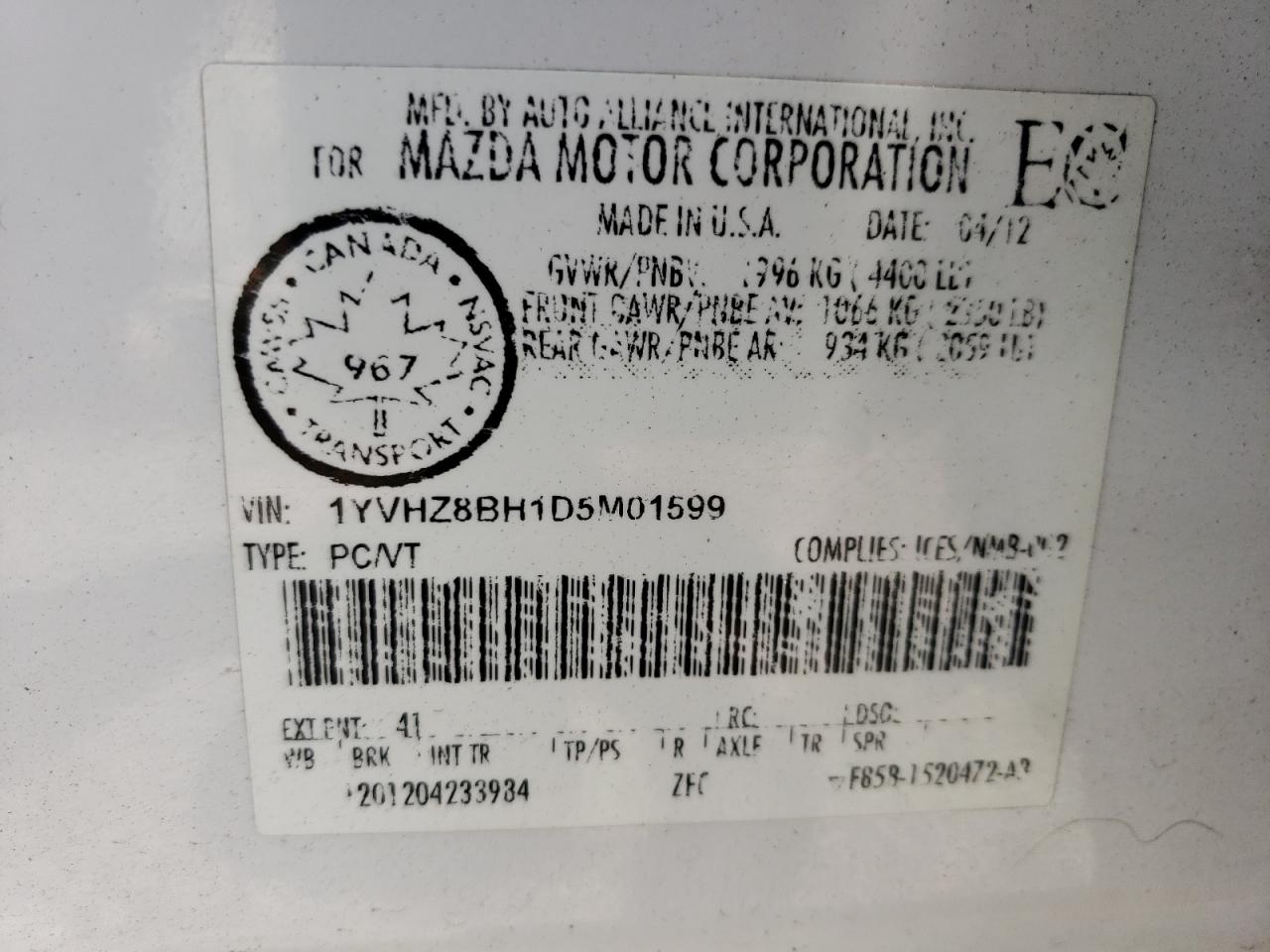 2013 Mazda 6 Sport VIN: 1YVHZ8BH1D5M01599 Lot: 63340574