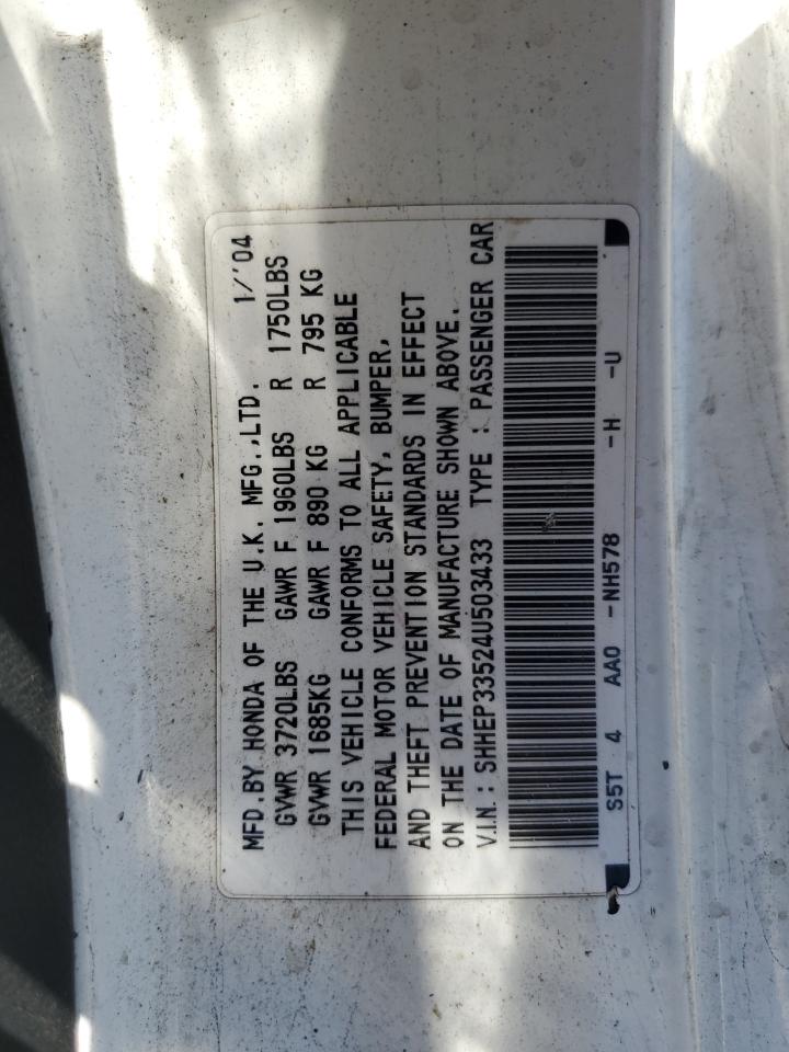 SHHEP33524U503433 2004 Honda Civic Si