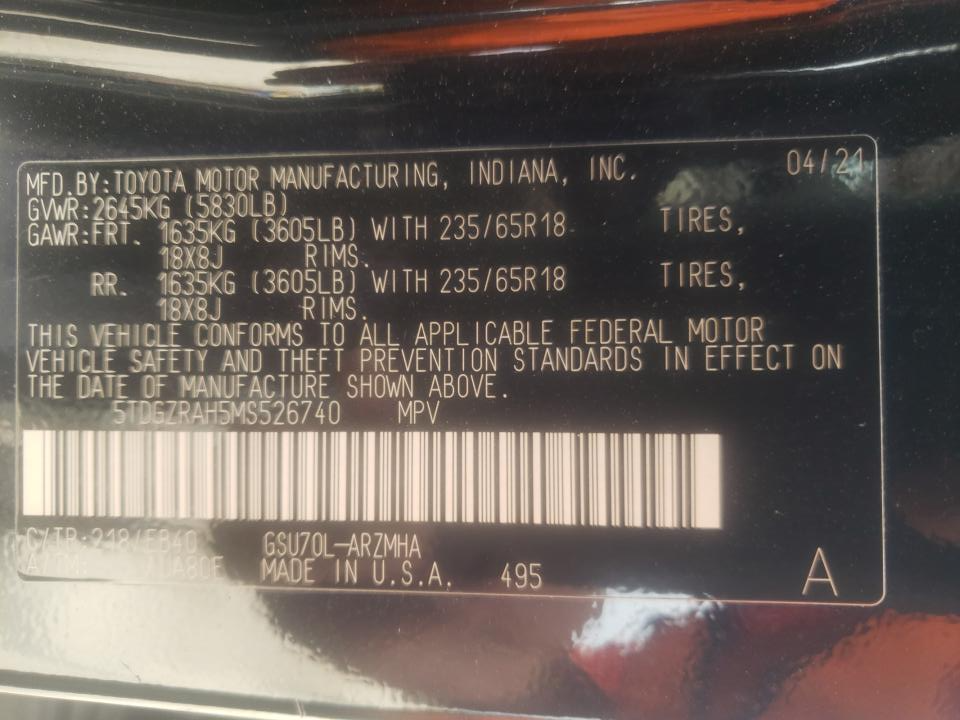 5TDGZRAH5MS526740 2021 Toyota Highlander Xle