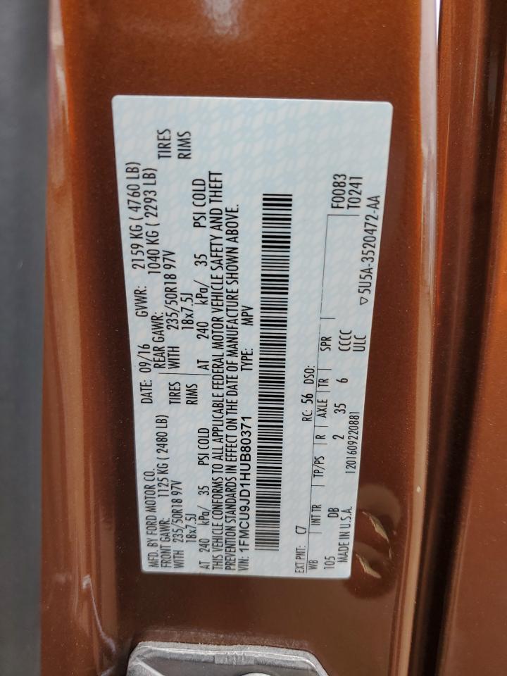 2017 Ford Escape Titanium VIN: 1FMCU9JD1HUB80371 Lot: 62442374