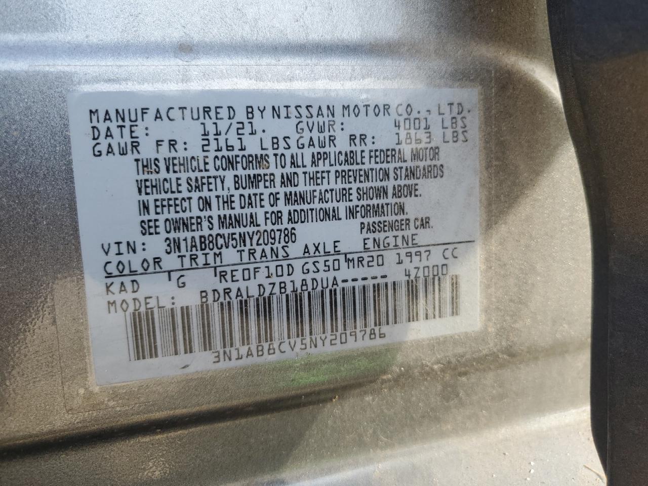 2022 Nissan Sentra Sv VIN: 3N1AB8CV5NY209786 Lot: 64371014