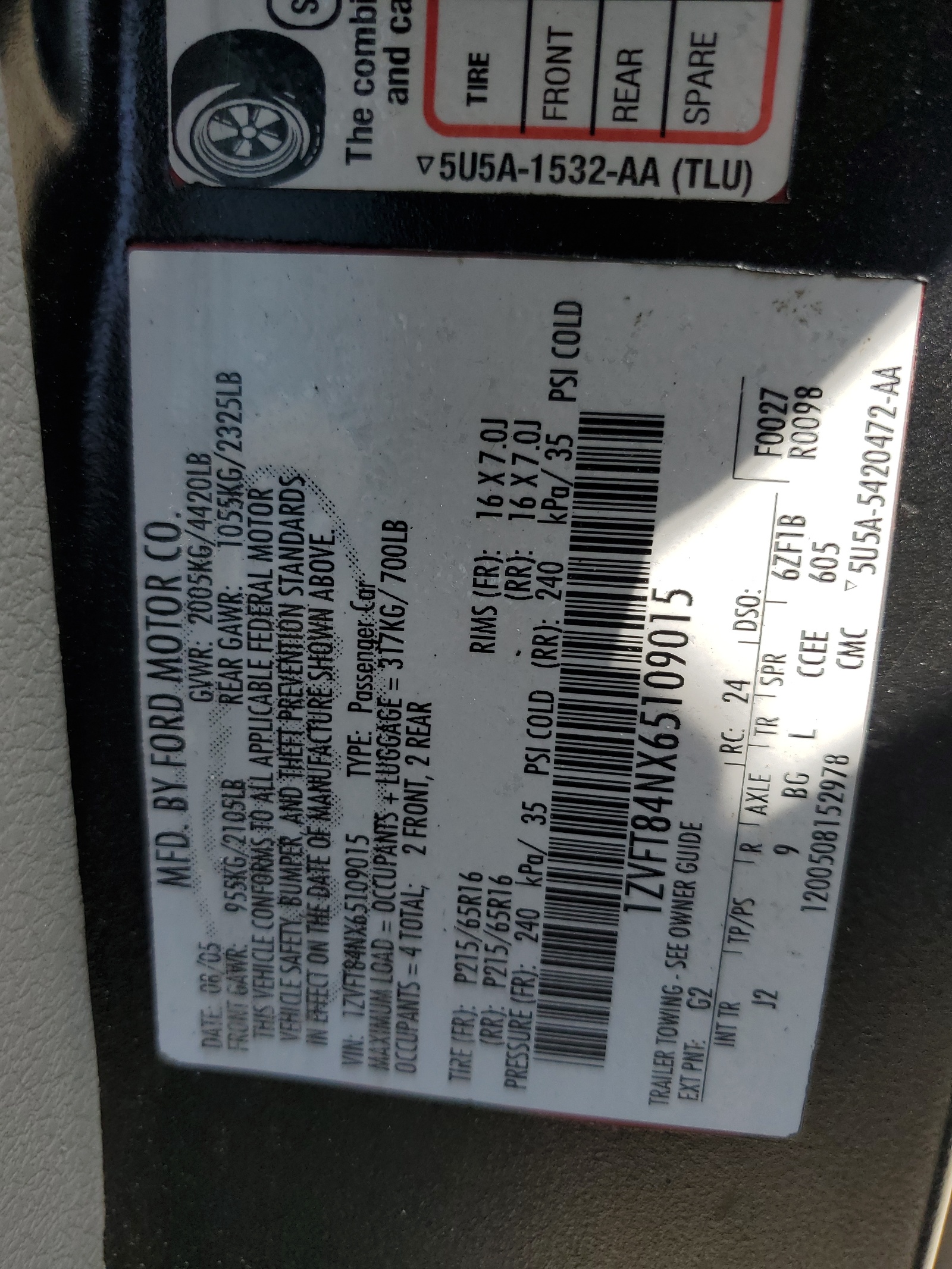 1ZVFT84NX65109015 2006 Ford Mustang