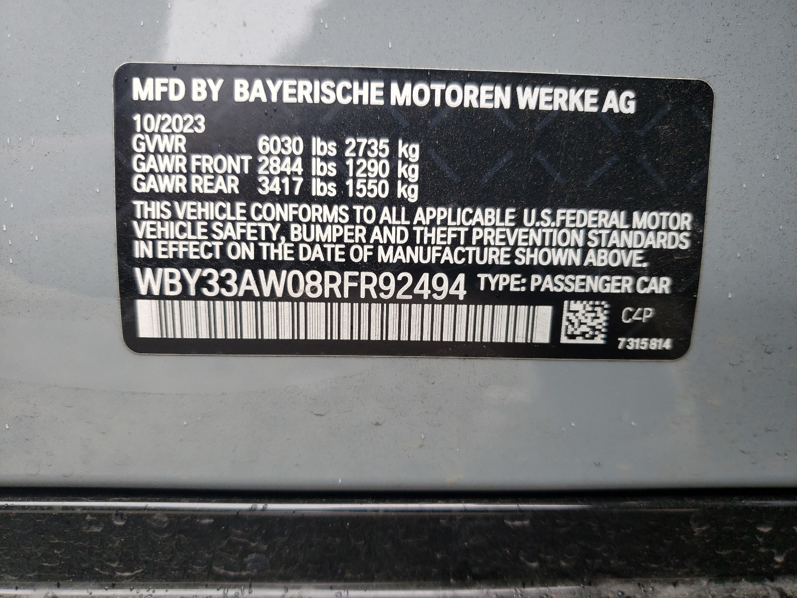 WBY33AW08RFR92494 2024 BMW I4 M50