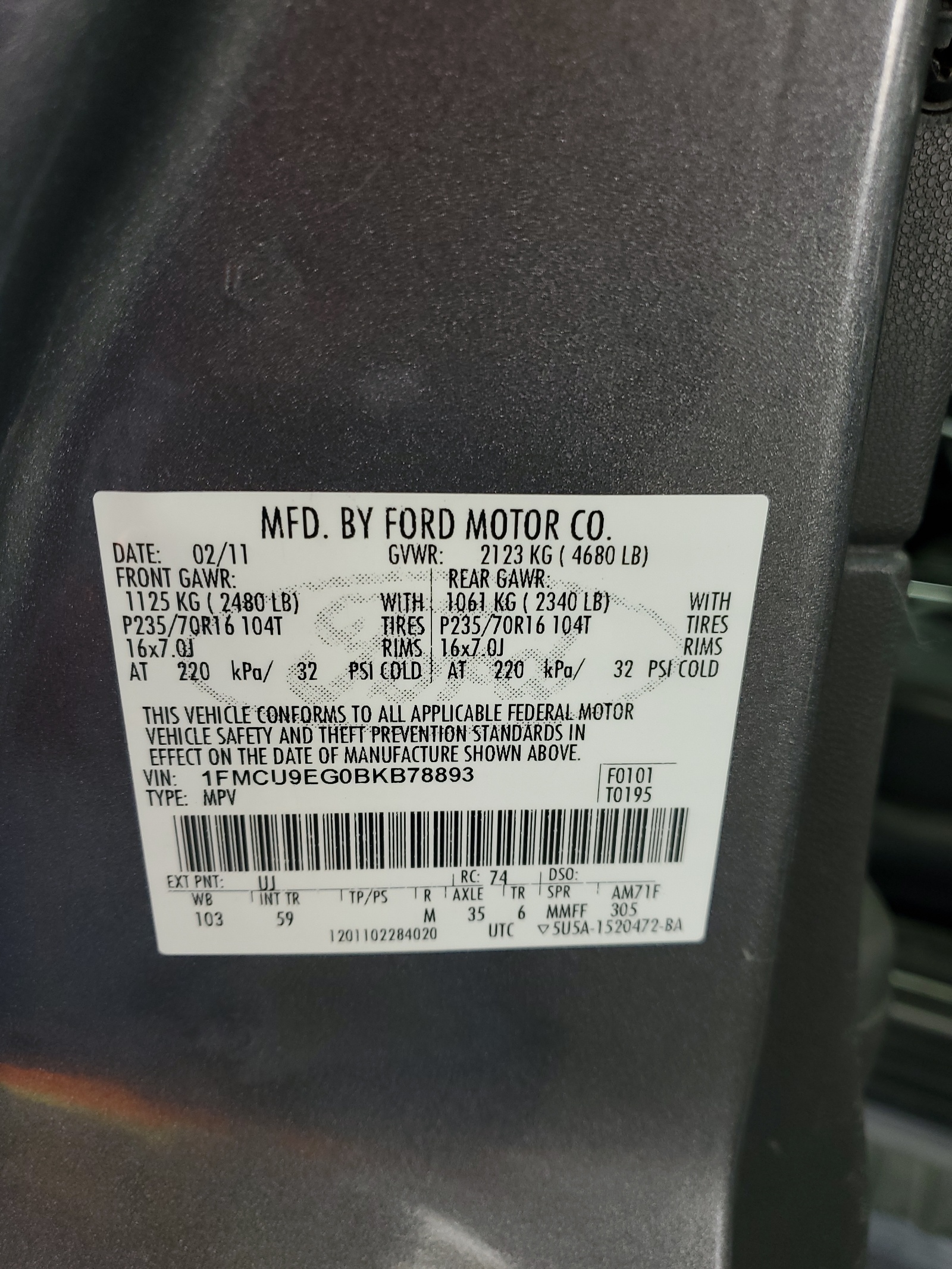 1FMCU9EG0BKB78893 2011 Ford Escape Limited