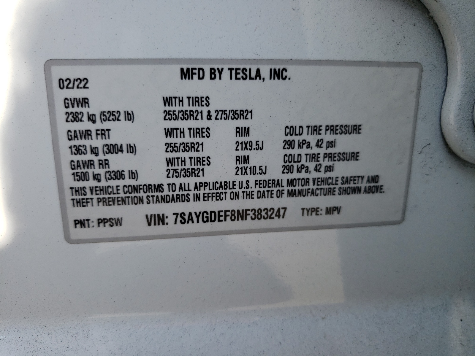 7SAYGDEF8NF383247 2022 Tesla Model Y