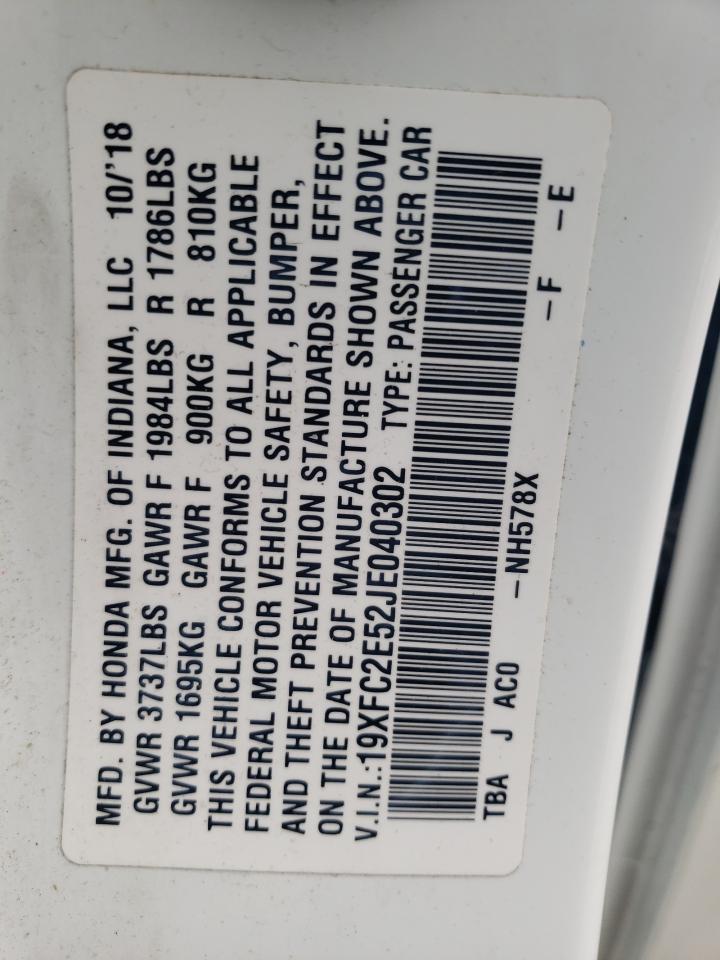 2018 Honda Civic Lx VIN: 19XFC2E52JE040302 Lot: 64188534