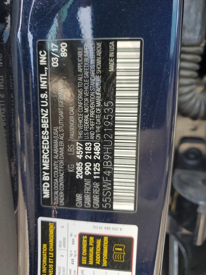 2017 Mercedes-Benz C 300 VIN: 55SWF4JB9HU219535 Lot: 61121444