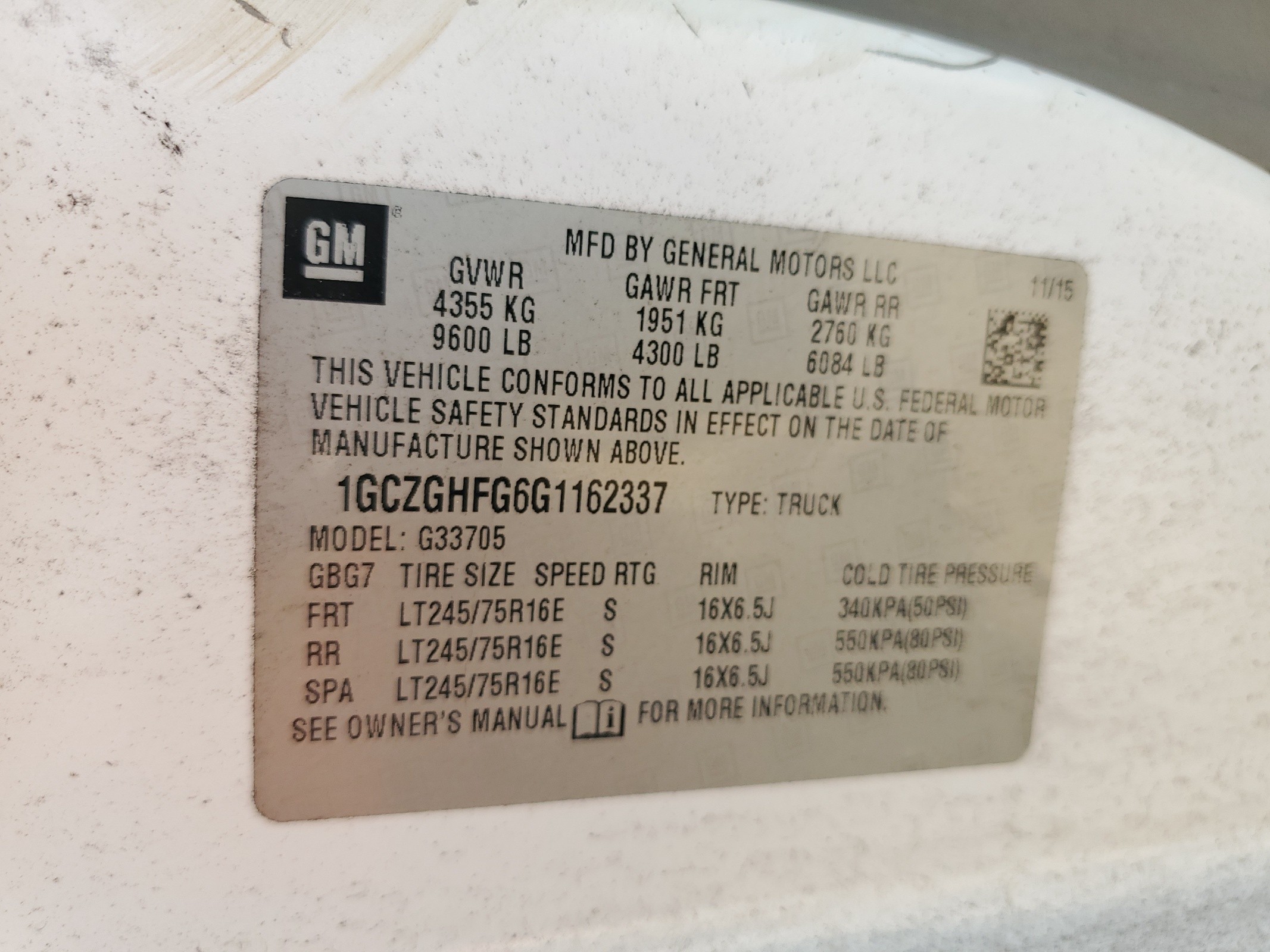 1GCZGHFG6G1162337 2016 Chevrolet Express G3500