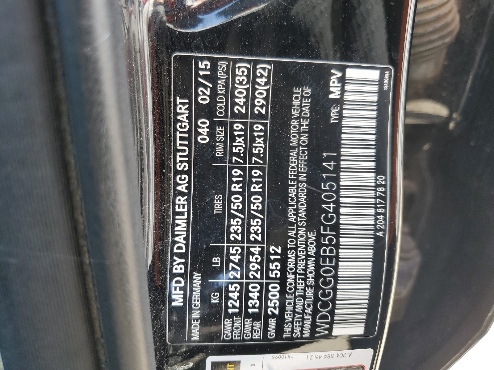 WDCGG0EB5FG405141 2015 Mercedes-Benz Glk 250 Bluetec