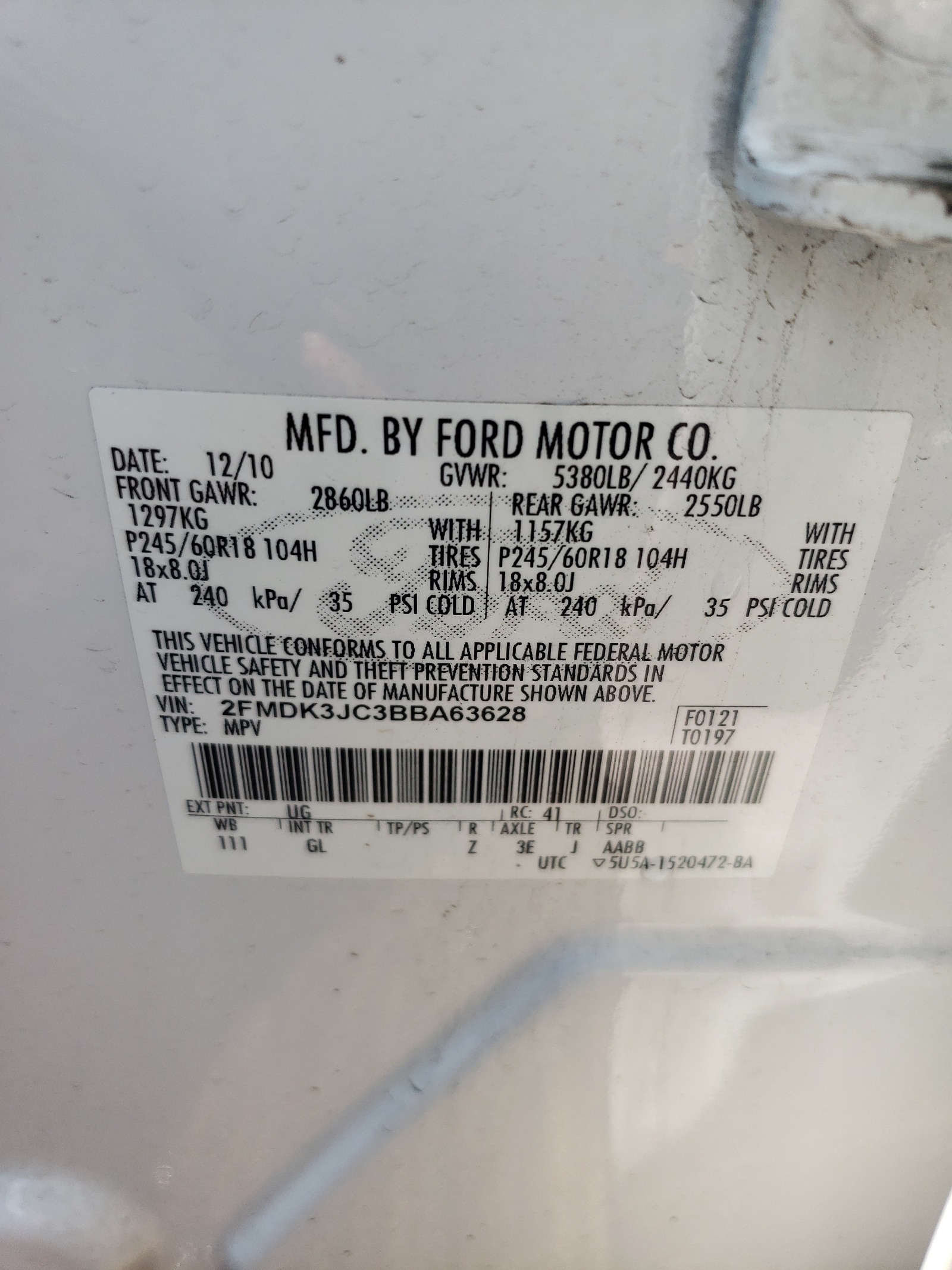 2FMDK3JC3BBA63628 2011 Ford Edge Sel