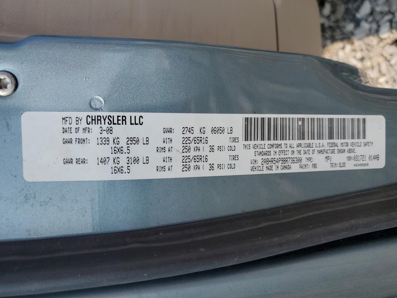 2008 Chrysler Town & Country Touring VIN: 2A8HR54P98R736300 Lot: 63695604