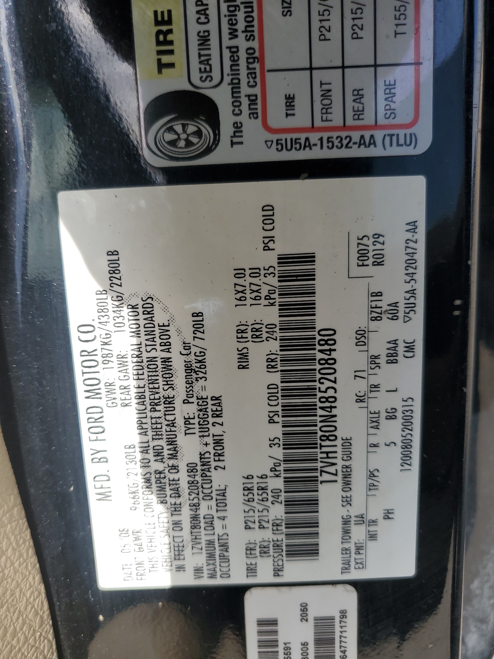 1ZVHT80N485208480 2008 Ford Mustang