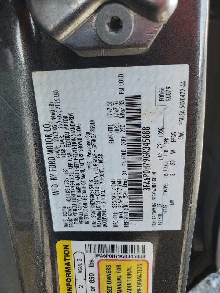 2016 Ford Fusion Se VIN: 3FA6P0H79GR345888 Lot: 91969475