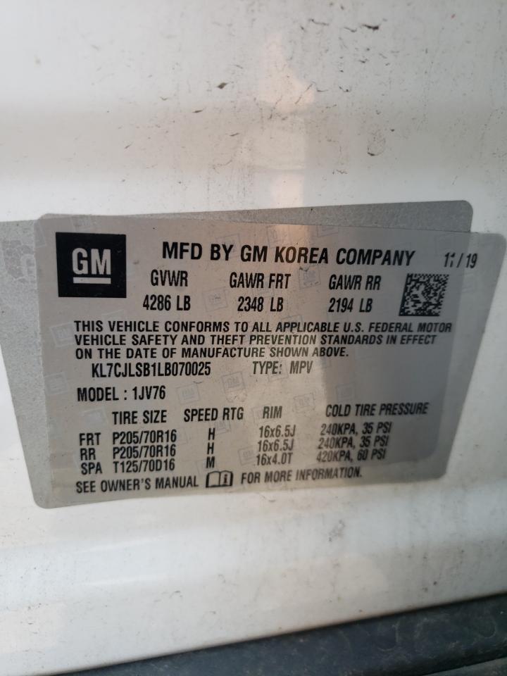 2020 Chevrolet Trax 1Lt VIN: KL7CJLSB1LB070025 Lot: 63771184