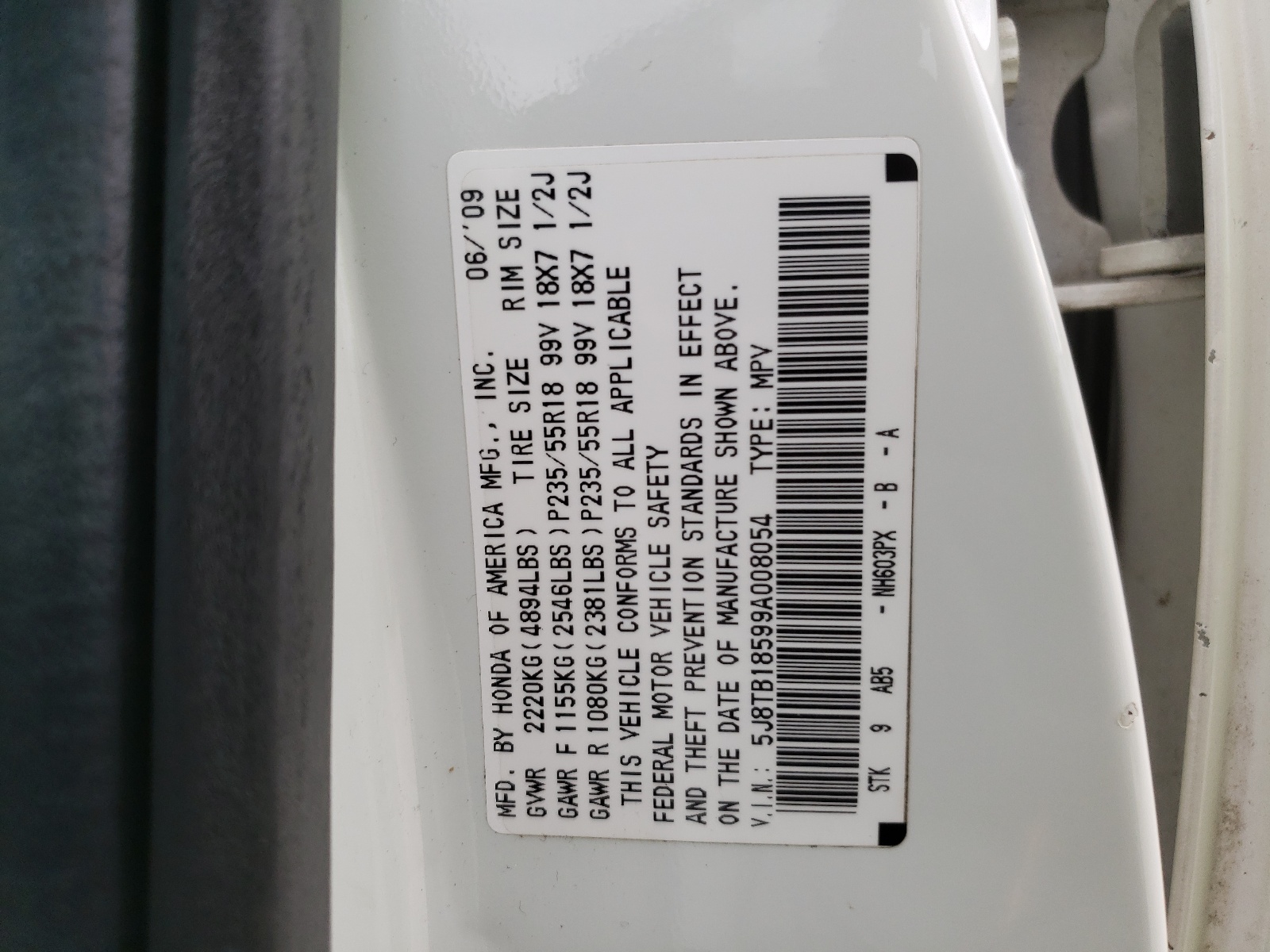 5J8TB18599A008054 2009 Acura Rdx Technology