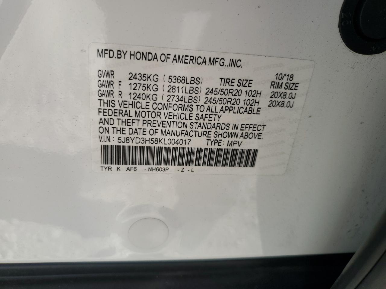 2019 Acura Mdx Technology VIN: 5J8YD3H58KL004017 Lot: 64881544