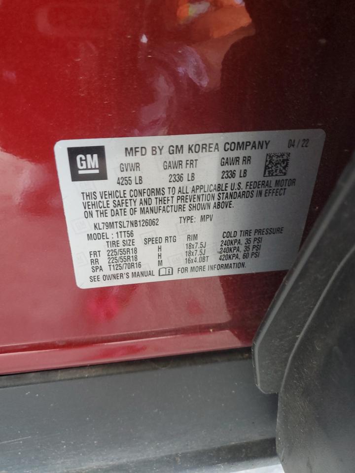 2022 Chevrolet Trailblazer Rs VIN: KL79MTSL7NB126062 Lot: 61593974