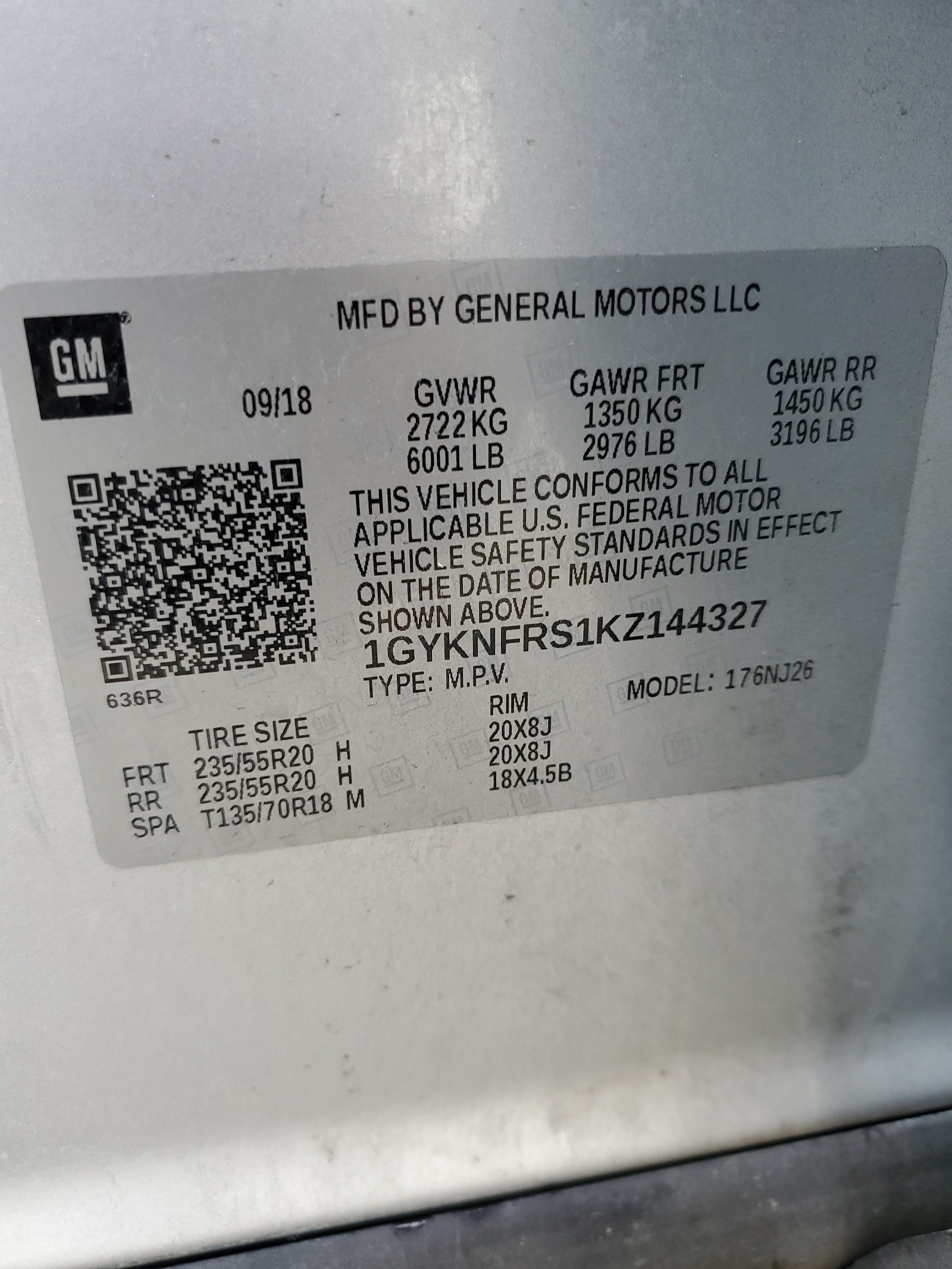 1GYKNFRS1KZ144327 2019 Cadillac Xt5 Premium Luxury