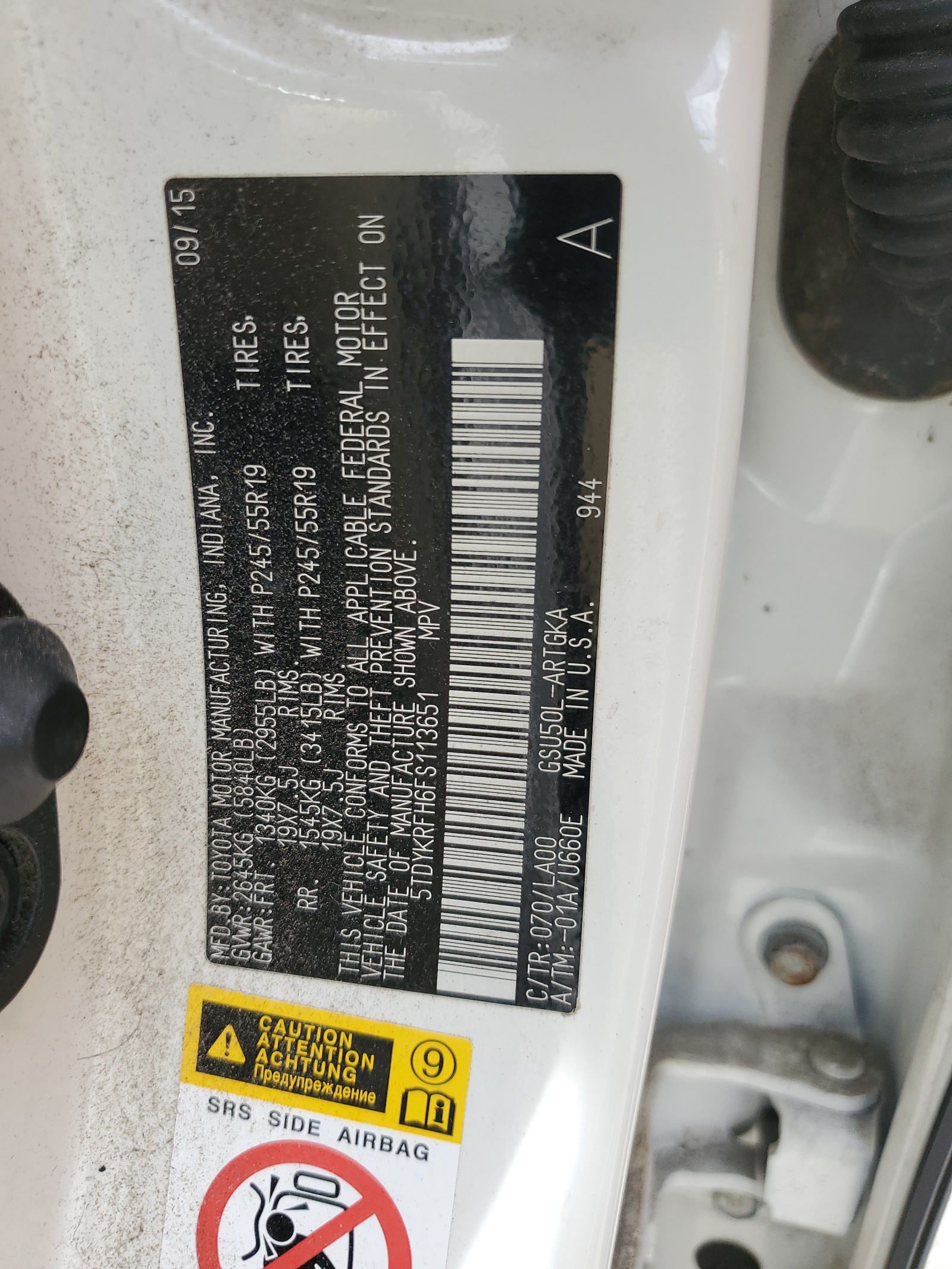 5TDYKRFH6FS113651 2015 Toyota Highlander Limited