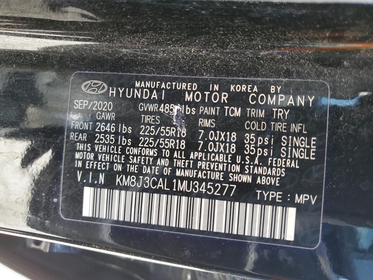 2021 Hyundai Tucson Limited VIN: KM8J3CAL1MU345277 Lot: 61867584