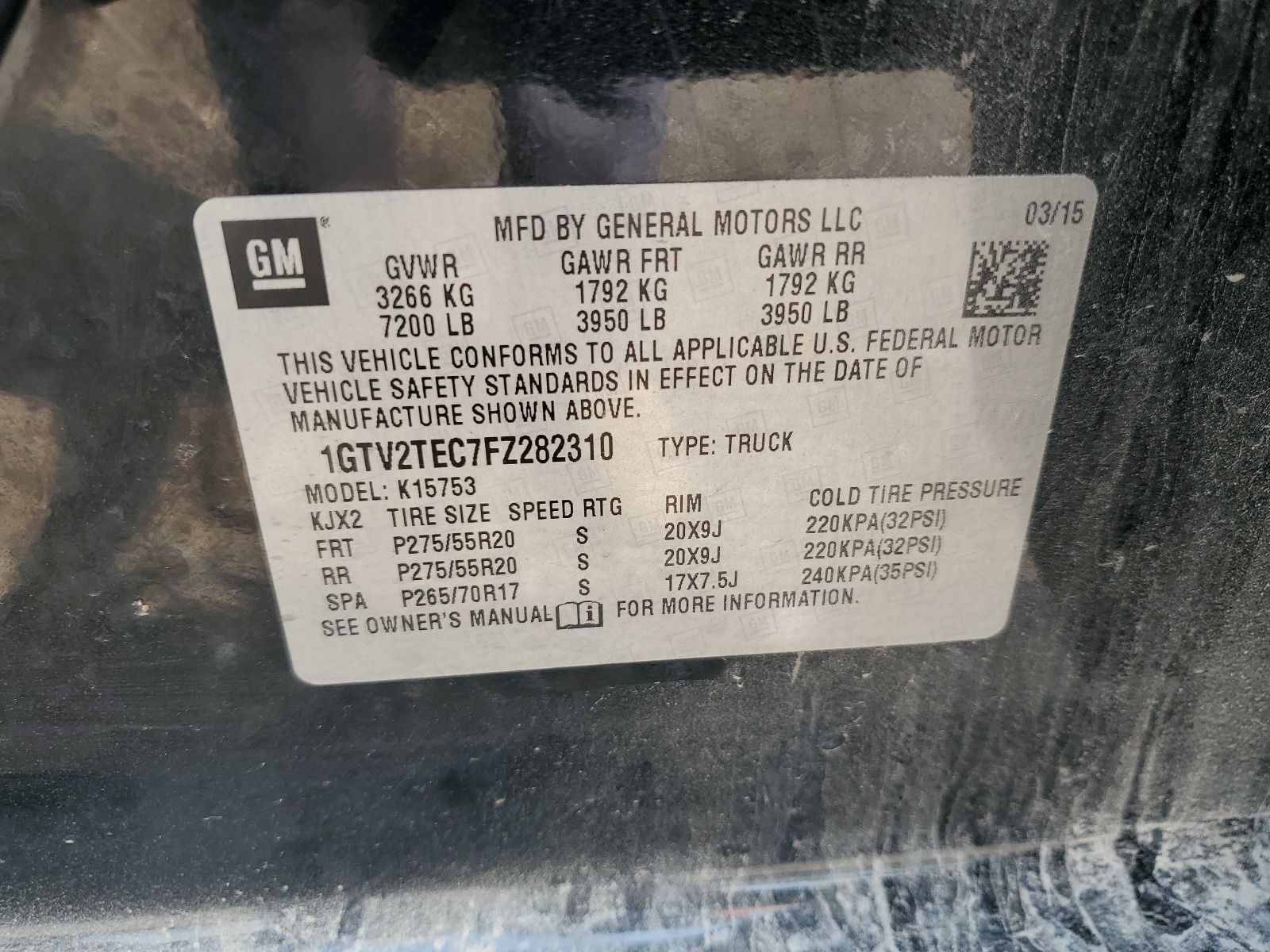 1GTV2TEC7FZ282310 2015 GMC Sierra K1500