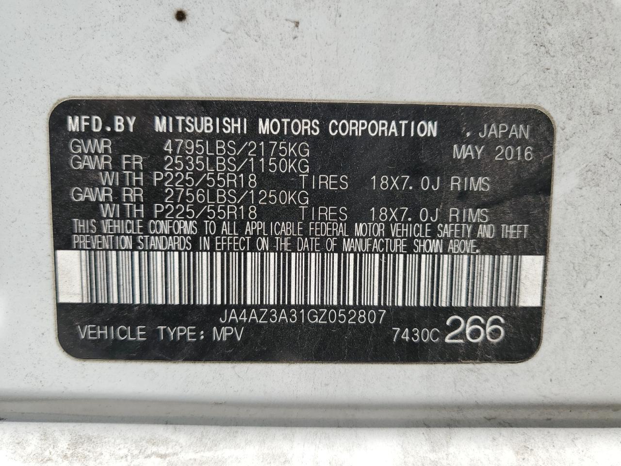 VIN JA4AZ3A31GZ052807 2016 MITSUBISHI OUTLANDER no.13