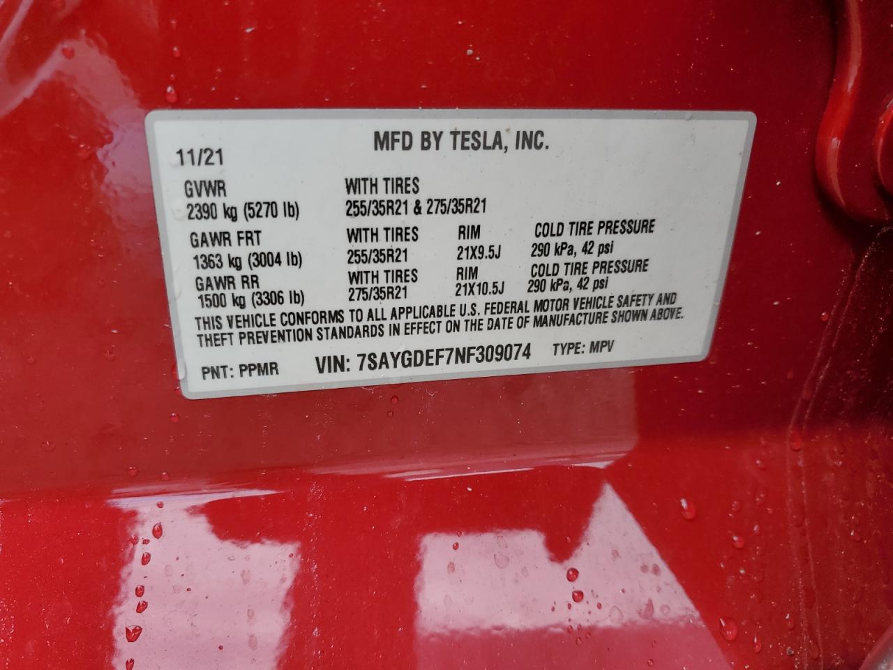 7SAYGDEF7NF309074 2022 Tesla Model Y