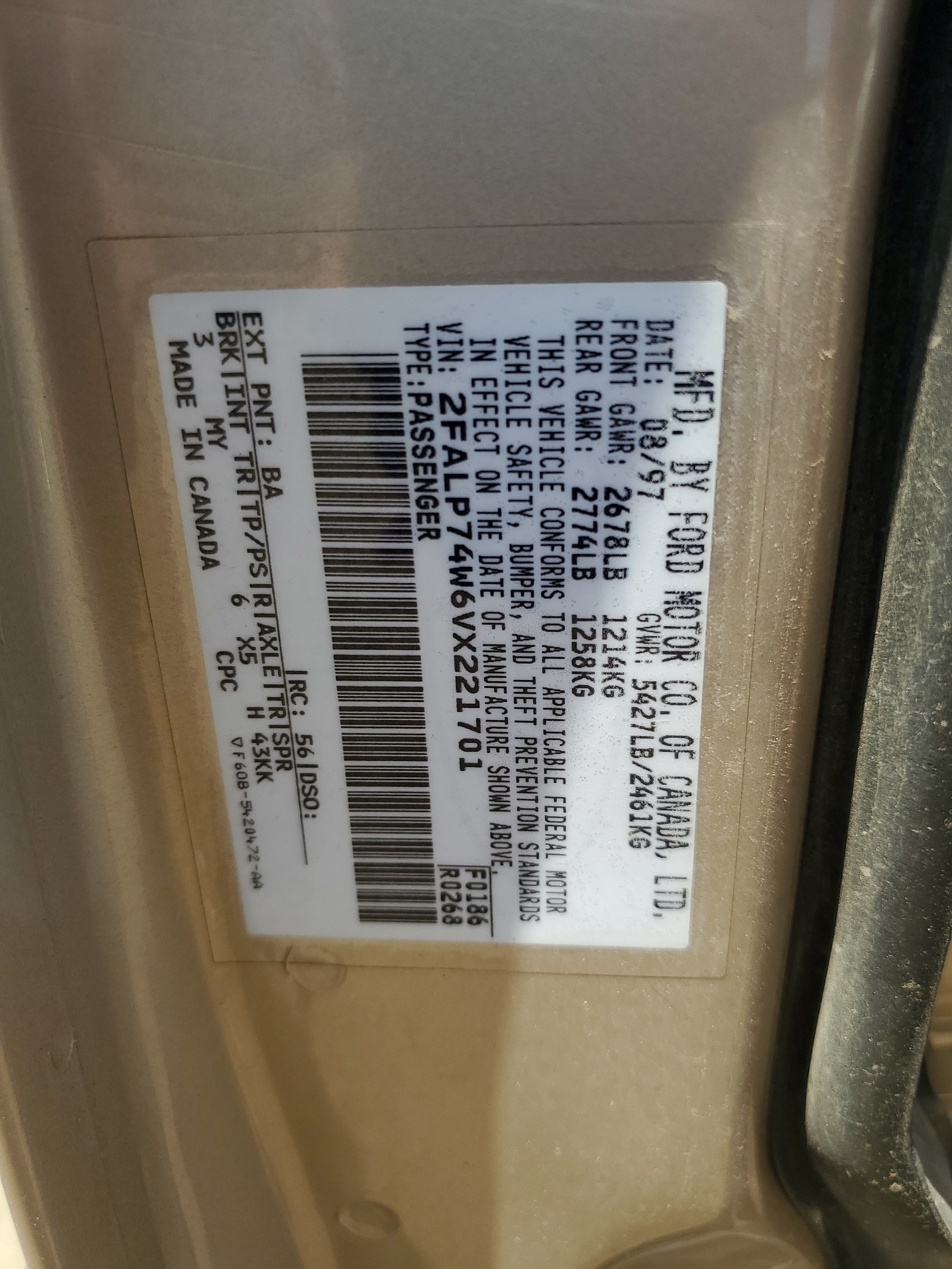 2FALP74W6VX221701 1997 Ford Crown Victoria Lx