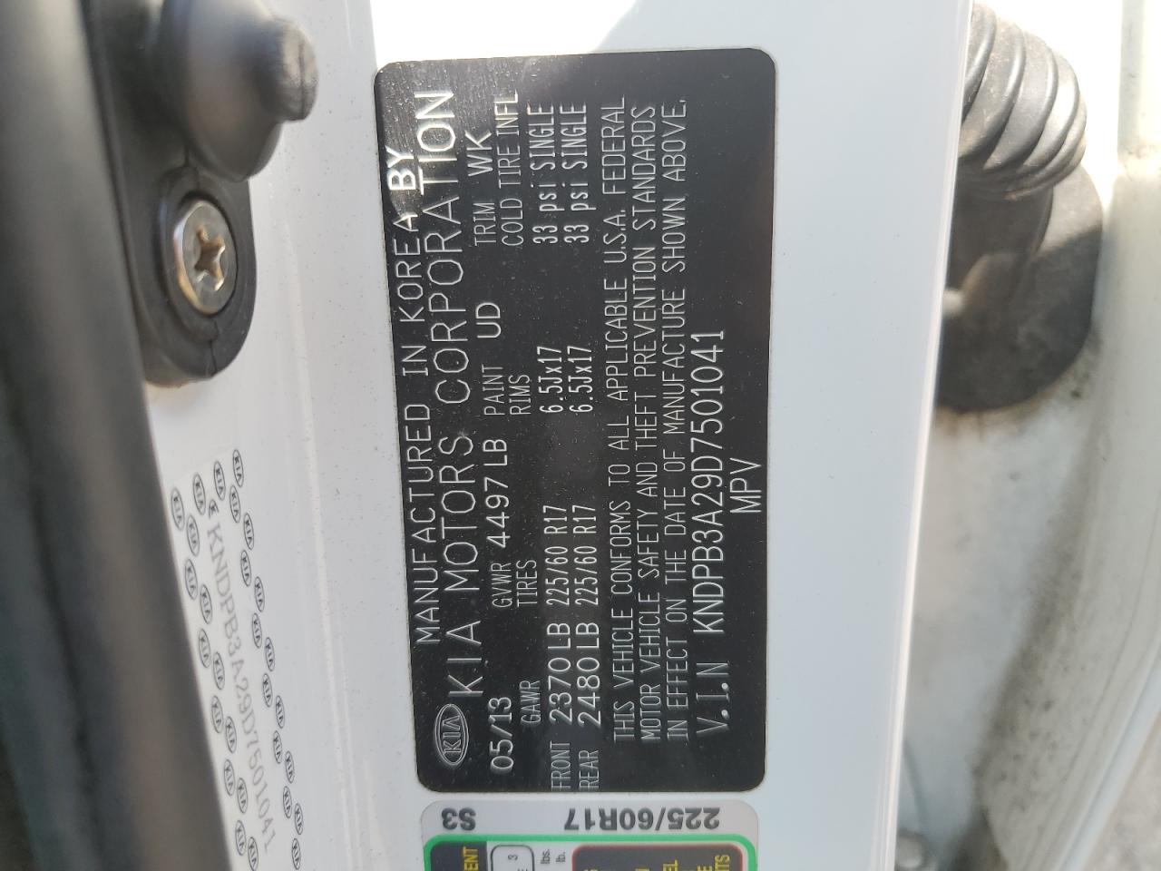 2013 Kia Sportage Base VIN: KNDPB3A29D7501041 Lot: 63285344