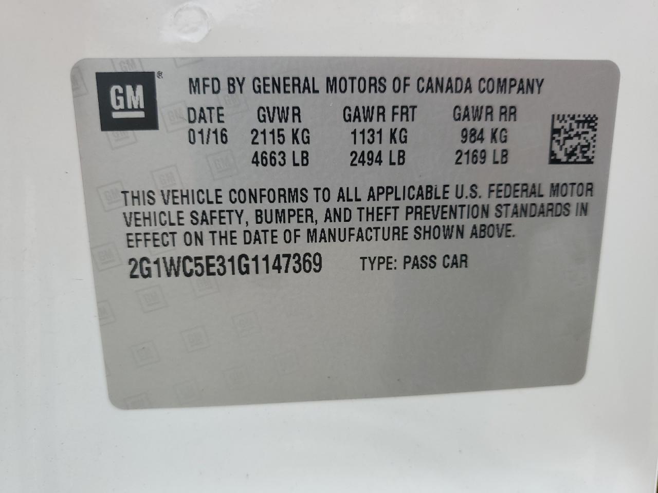 2G1WC5E31G1147369 2016 Chevrolet Impala Limited Ltz