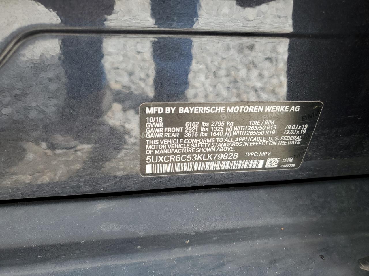 2019 BMW X5 xDrive40I VIN: 5UXCR6C53KLK79828 Lot: 64765894