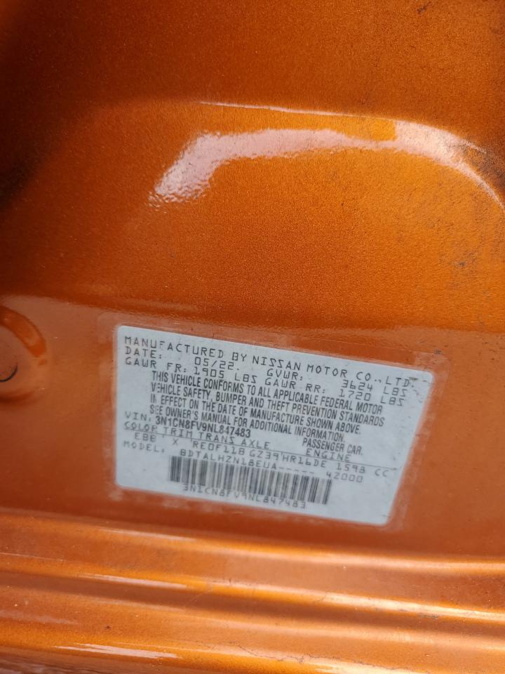 2022 Nissan Versa Sr VIN: 3N1CN8FV9NL847483 Lot: 63903114