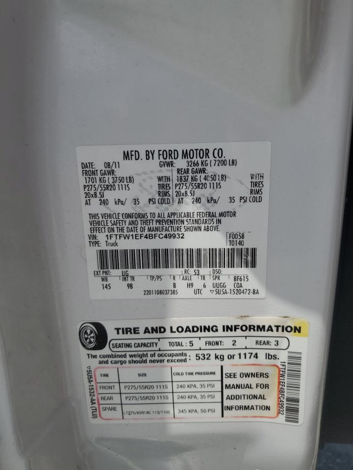 1FTFW1EF4BFC49932 2011 Ford F150 Supercrew