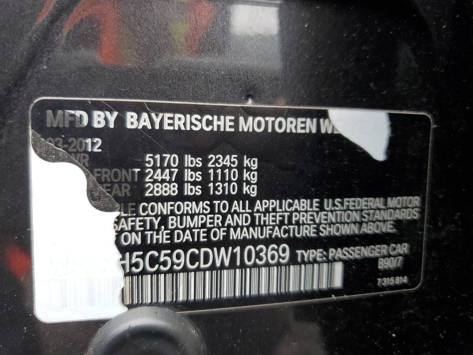 WBAXH5C59CDW10369 2012 BMW 528 Xi