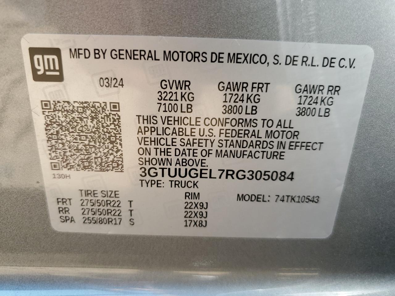 2024 GMC Sierra K1500 Denali VIN: 3GTUUGEL7RG305084 Lot: 62877504