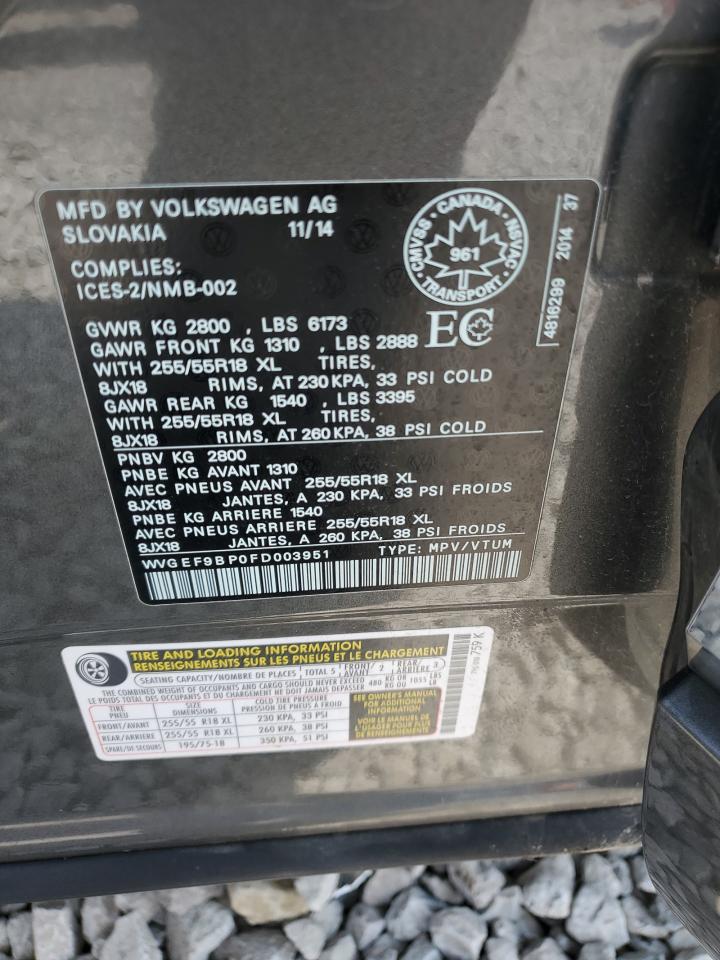 WVGEF9BP0FD003951 2015 Volkswagen Touareg V6