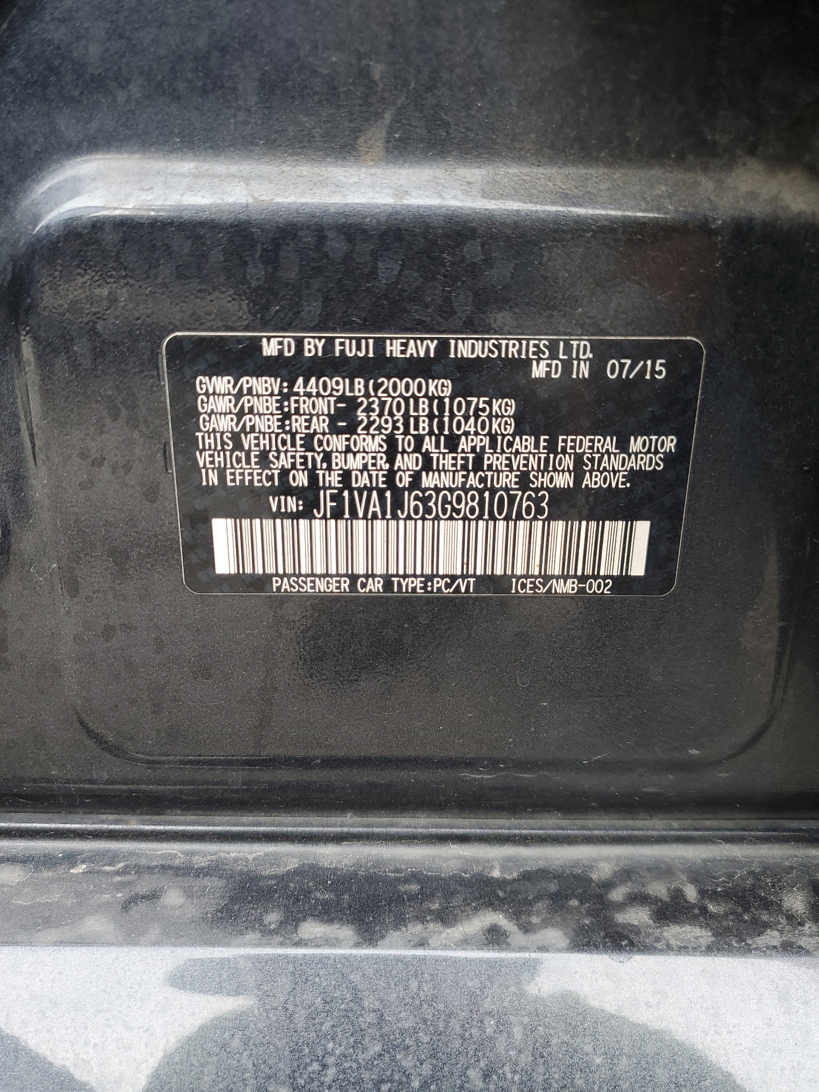 JF1VA1J63G9810763 2016 Subaru Wrx Limited