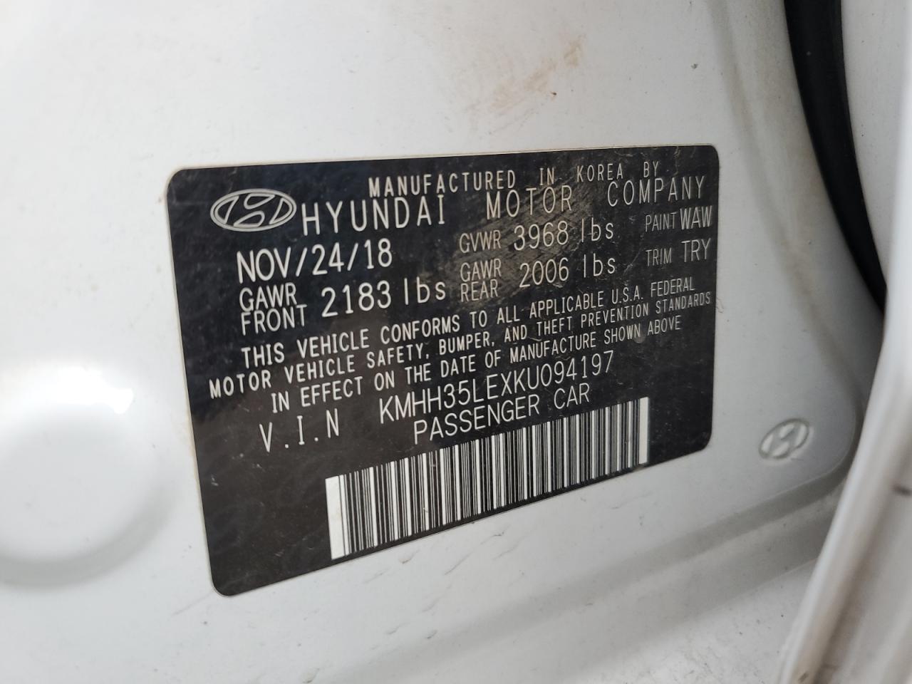 VIN KMHH35LEXKU094197 2019 HYUNDAI ELANTRA no.13