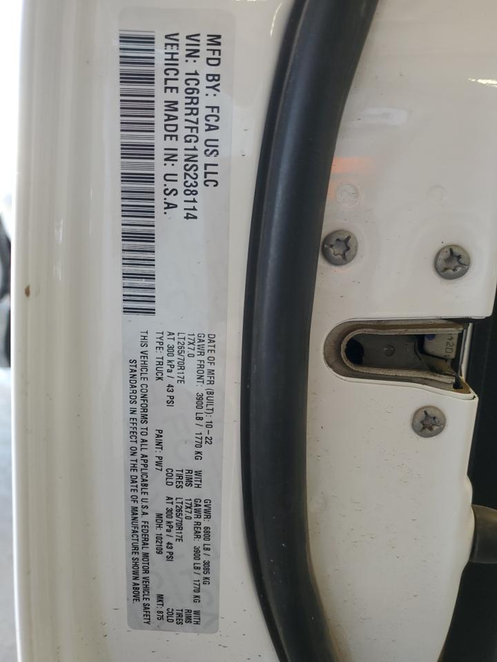 2022 Ram 1500 Classic Tradesman VIN: 1C6RR7FG1NS238114 Lot: 61844034