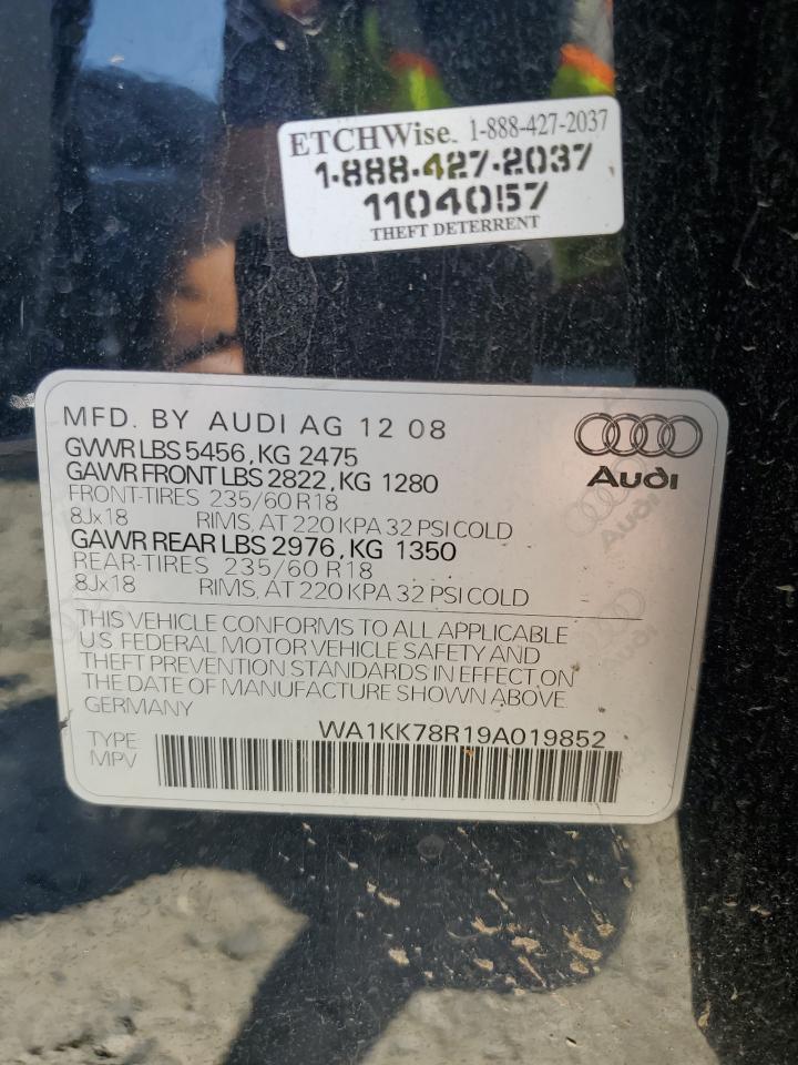 2009 Audi Q5 3.2 VIN: WA1KK78R19A019852 Lot: 63360244