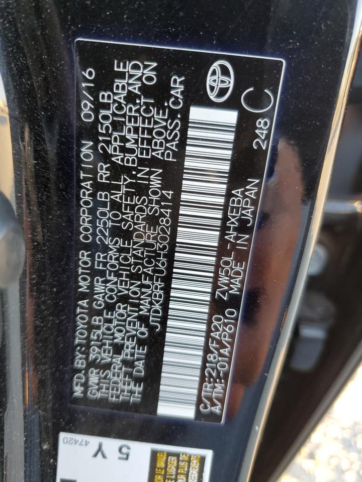 2017 Toyota Prius VIN: JTDKBRFU6H3028414 Lot: 65404214