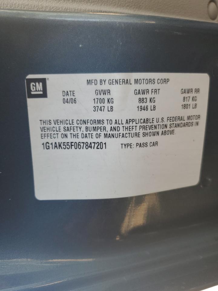 2006 Chevrolet Cobalt Ls VIN: 1G1AK55F067847201 Lot: 61833954