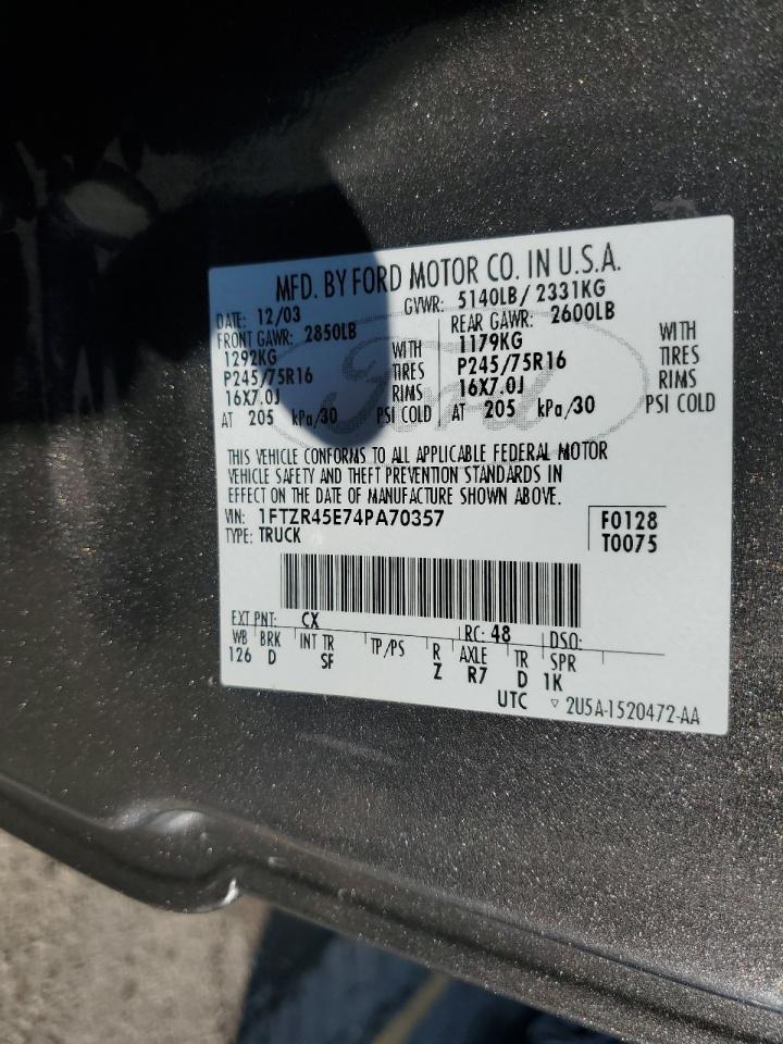 2004 Ford Ranger Super Cab VIN: 1FTZR45E74PA70357 Lot: 62689834